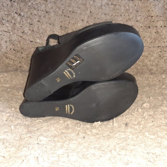 STRATEGIA-Black Oiled Suede Platform Wedges-Back Zip-Sz 36-Near Mint - Picture 7 of 7